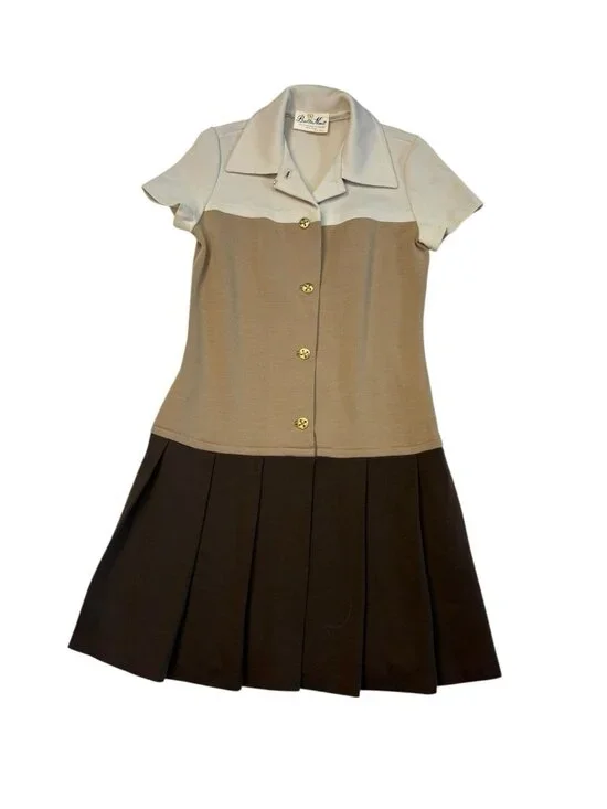 *Vintage Butter Knit Sweater Dress Womens Size M-L? Brown Classic Pleated Button - Picture 1 of 6